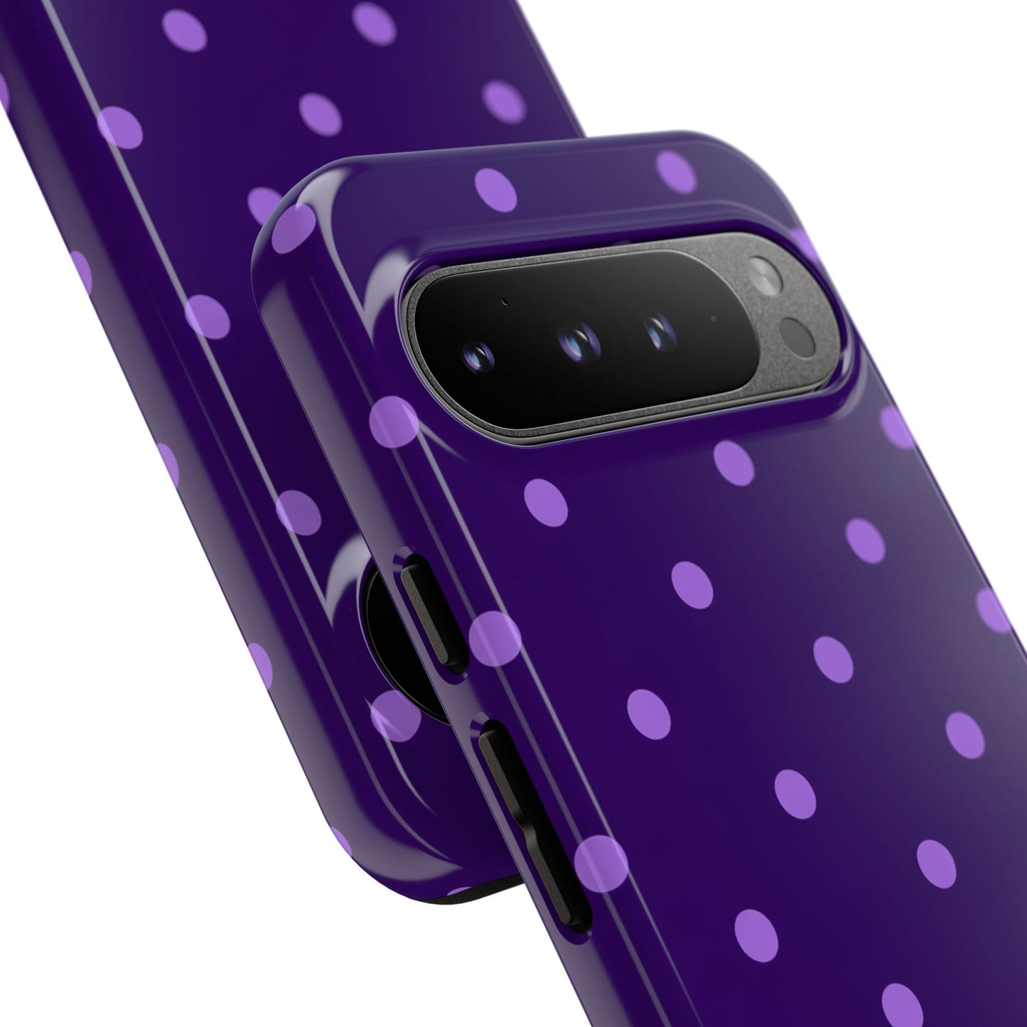 Purple Polka Dot Tough Phone Case – Cute Stylish Durable Protective Cover for Iphone, Samsung Galaxy and Pixel