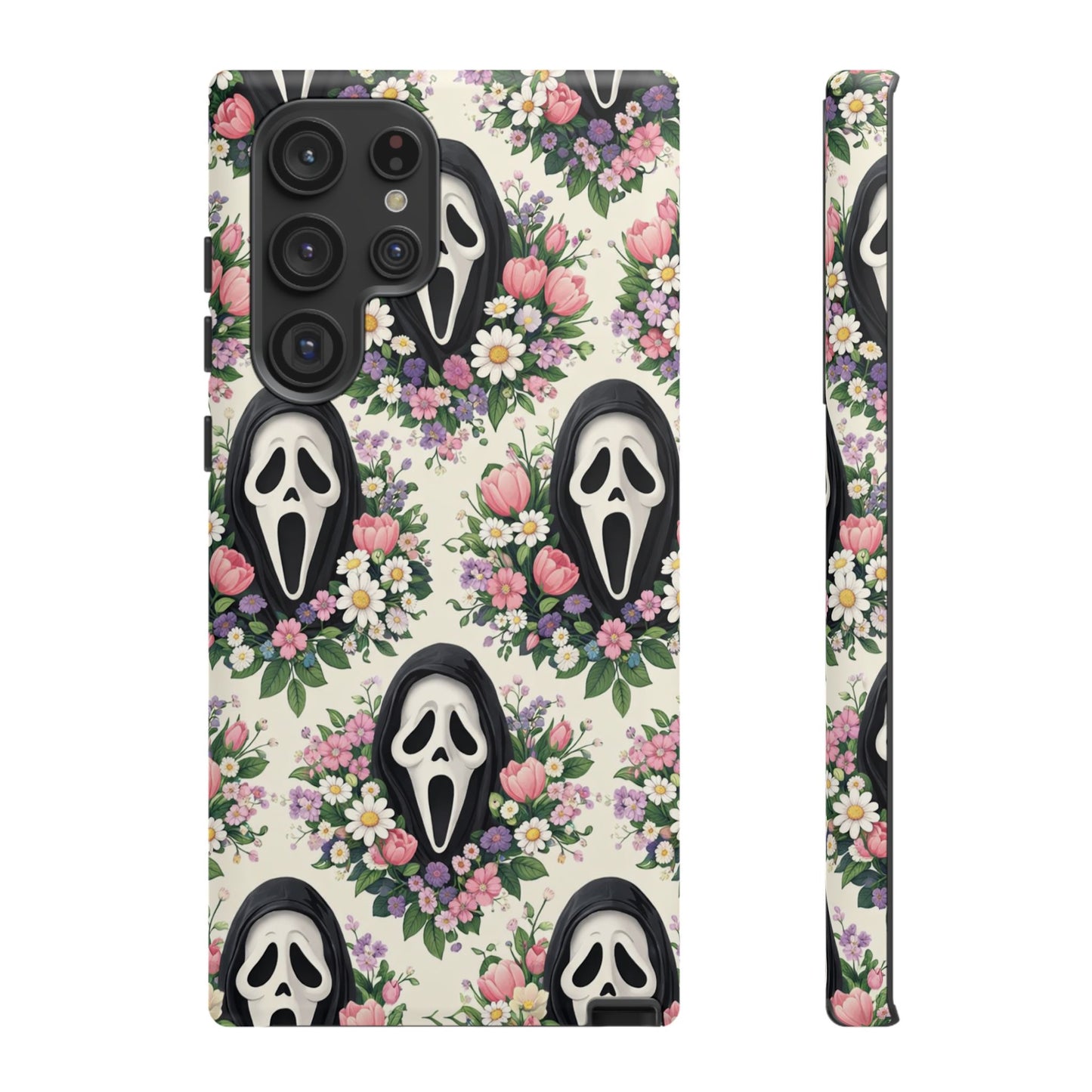 Floral Ghost Face Aesthetic Phone Case – Cute Spooky Tough Cover