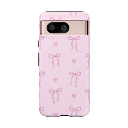 Pink Bow Heart Aesthetic Phone Case – Coquette Cute Tough Cover