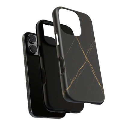 Black Marble Phone Case with Gold Veins | Minimal Luxury Tough Case