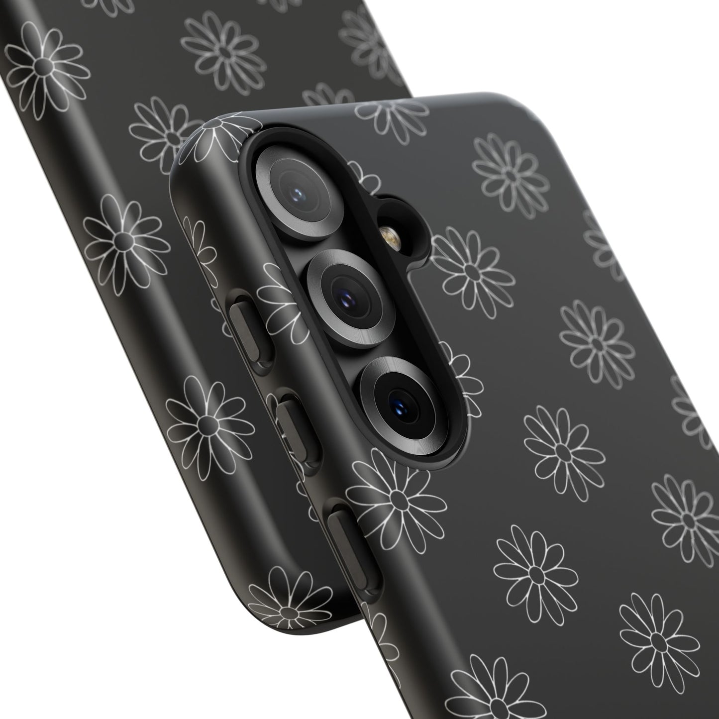 Black Daisy Floral Phone Case – Slim Protective Tough Case for Iphone, Samsung Galaxy and Pixel