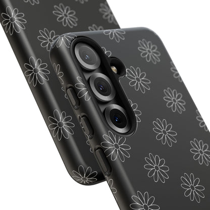 Black Daisy Floral Phone Case – Slim Protective Tough Case for Iphone, Samsung Galaxy and Pixel