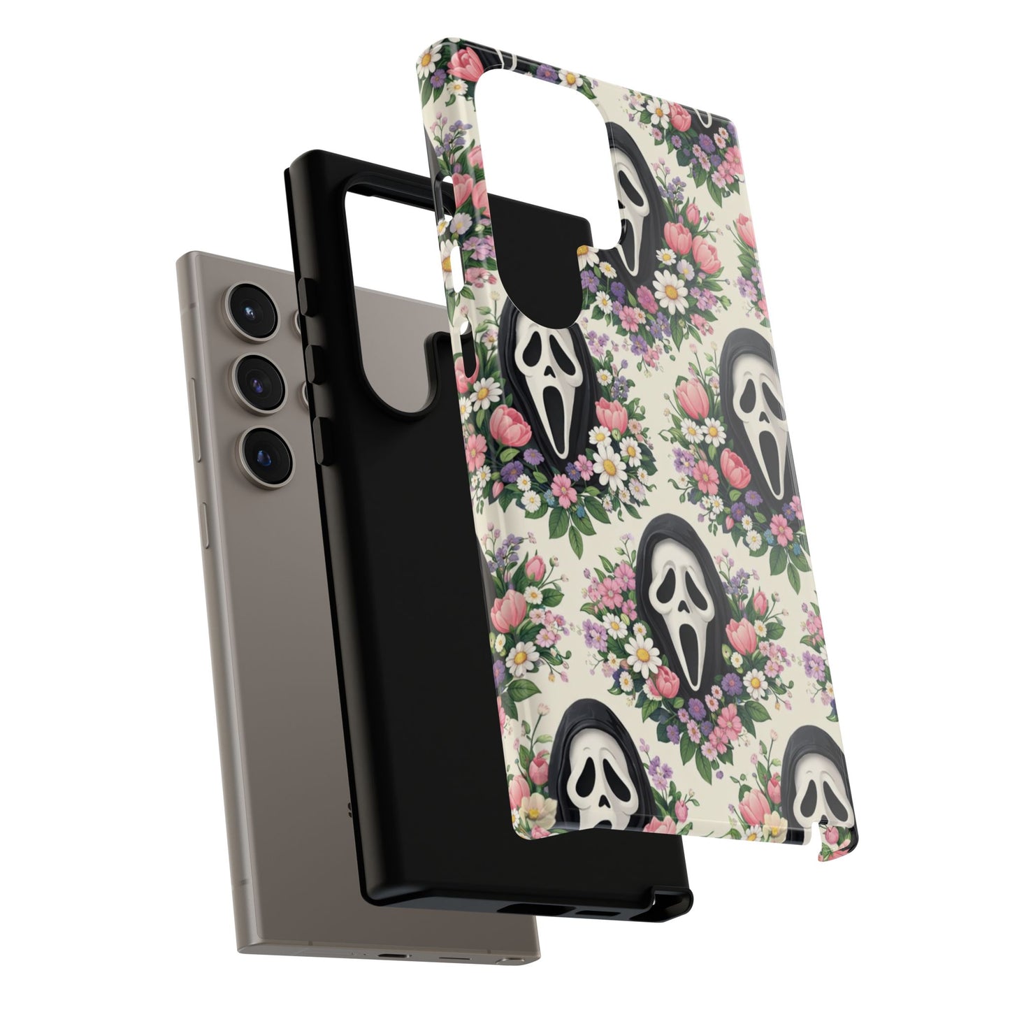 Floral Ghost Face Aesthetic Phone Case – Cute Spooky Tough Cover