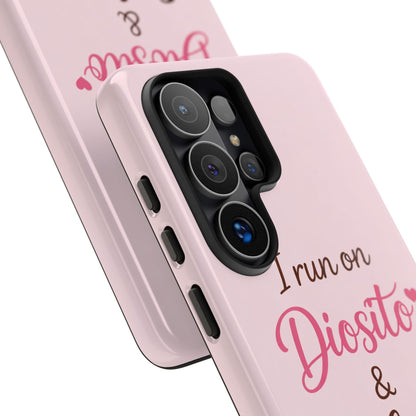 I Run on Diosito y Cafecito Phone Case, Pink Aesthetic Latina Faith Coffee Case, Girly Protective iPhone Samsung Cover