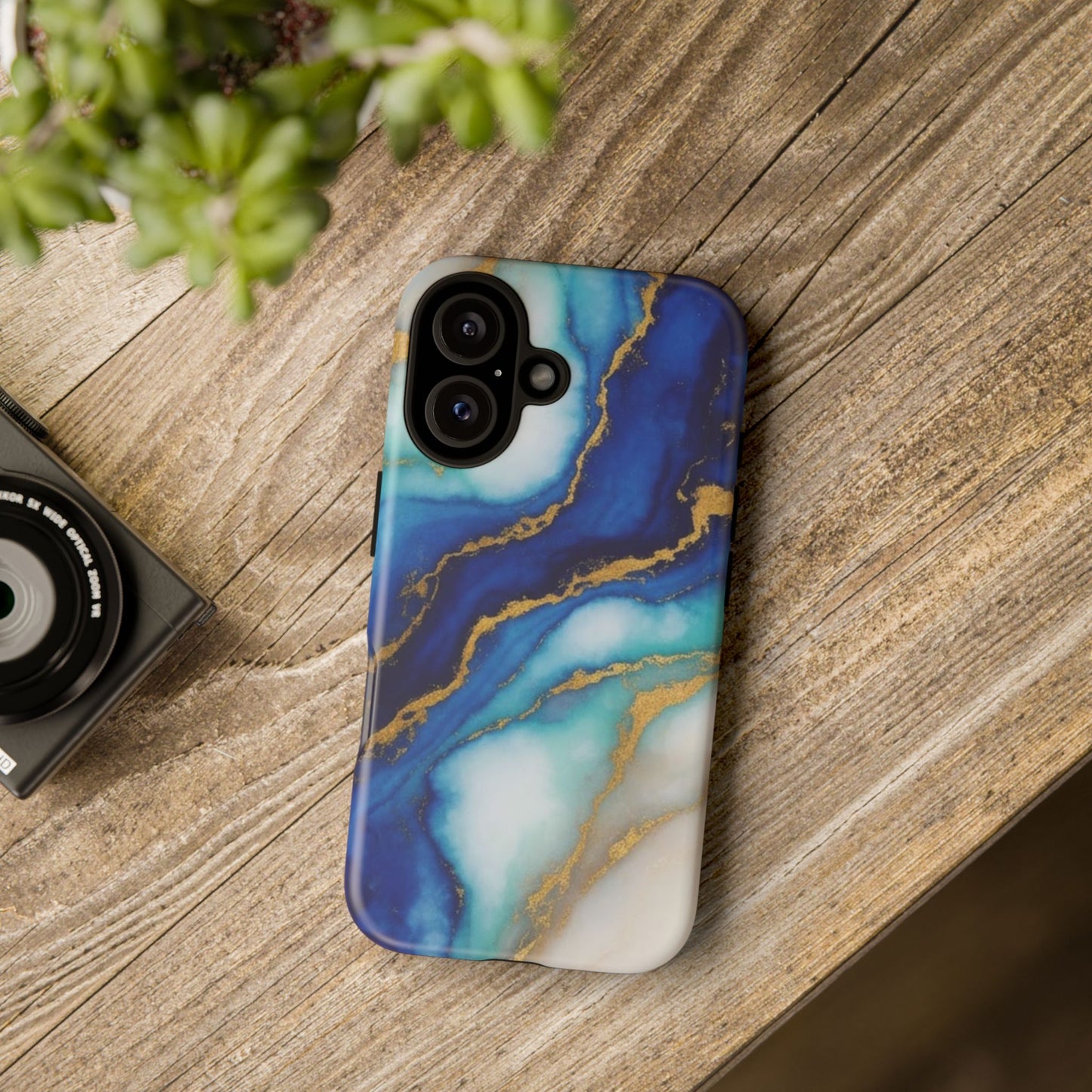 Blue & Gold Marble Phone Case – Luxury Resin Art Tough Case (iPhone, Samsung, Pixel)