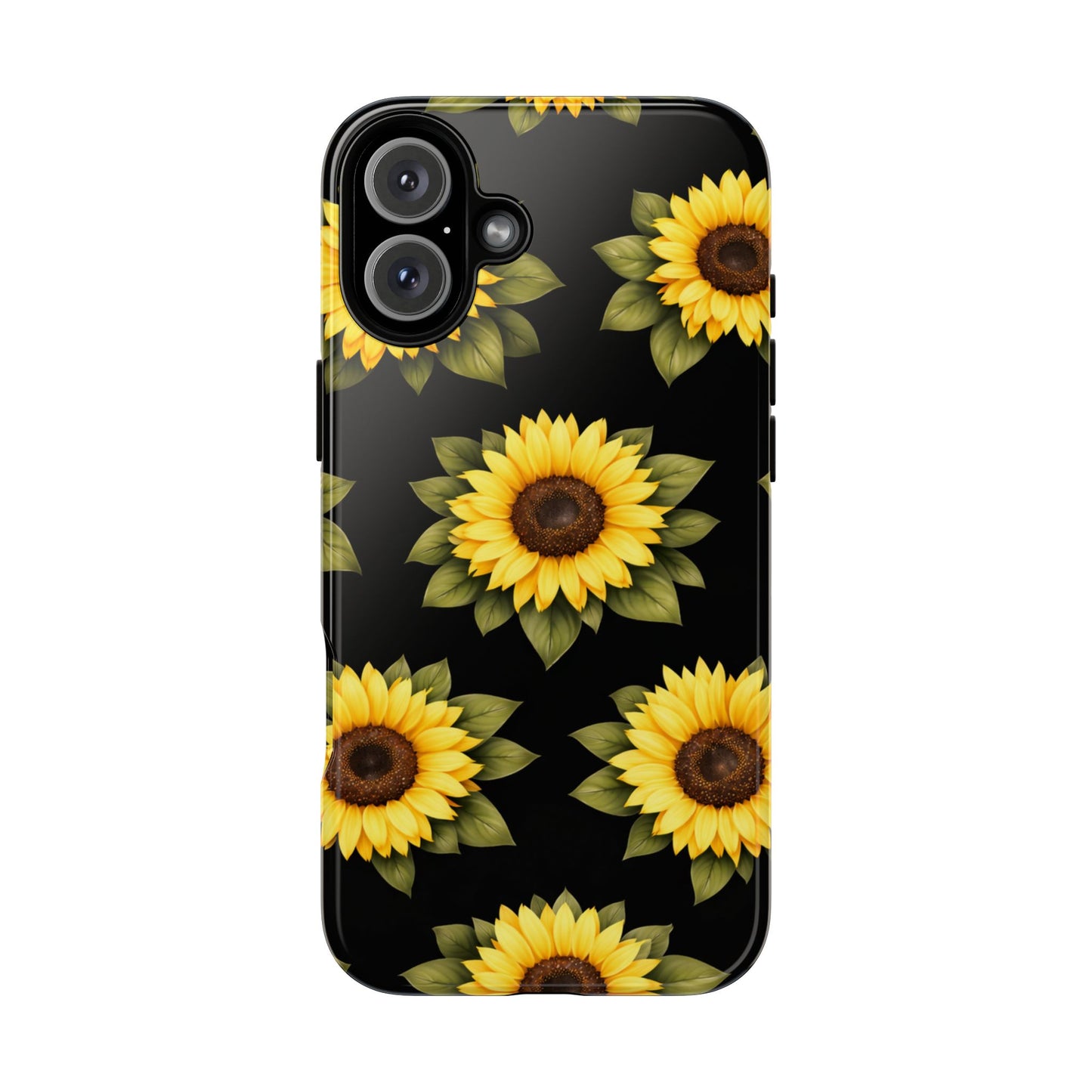 Sunflower Floral Tough Phone Case – Black Background Protective Cover for Iphone, Samsung Galaxy and Pixel