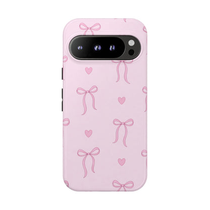 Pink Bow Heart Aesthetic Phone Case – Coquette Cute Tough Cover