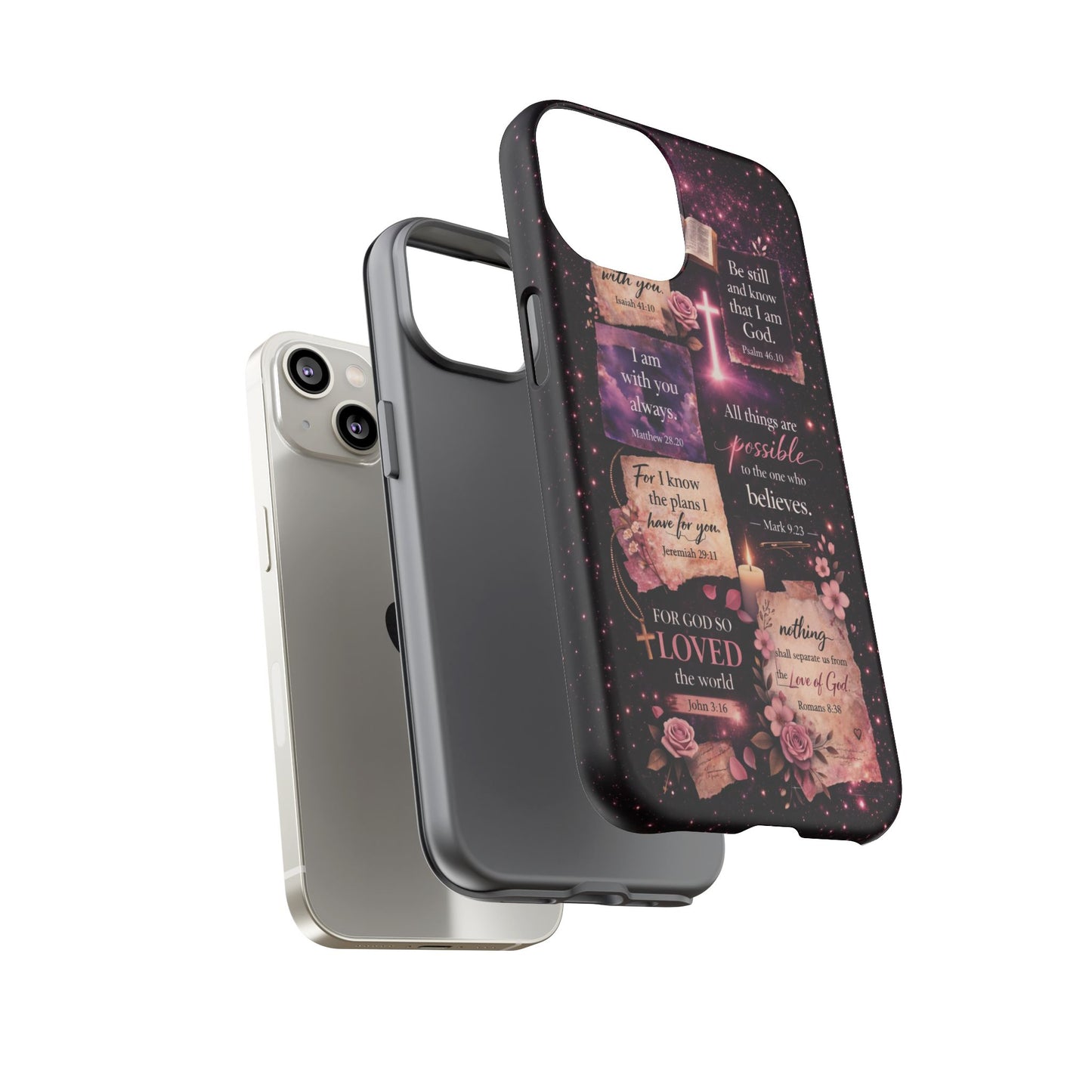 Christian Bible Verse Phone Case Pink Floral Faith Tough Protective Cover Gift