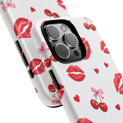 Red Lips & Cherry Phone Case – Y2K Retro Aesthetic Tough Cover