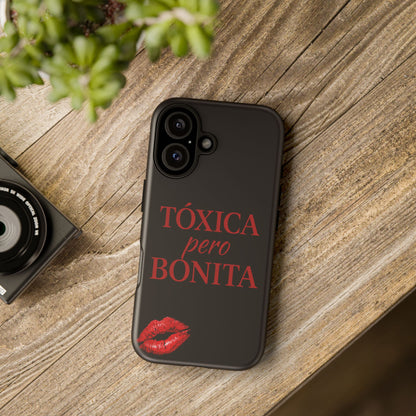 Toxica Pero Bonita Phone Case, Latina Quote Case, Red Lips Aesthetic, Spanish Saying Case, Trendy Tough Cover