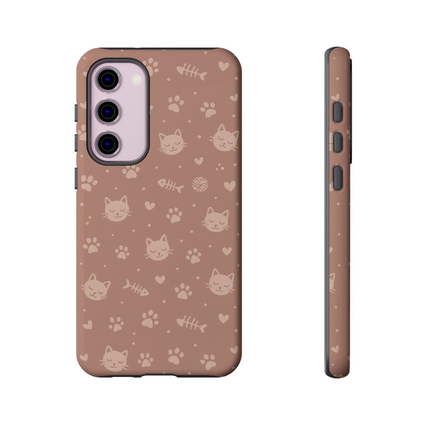 Cute Cat Pattern Phone Case | Paw Prints, Fishbone & Yarn Design Tough Case