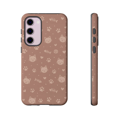 Cute Cat Pattern Phone Case | Paw Prints, Fishbone & Yarn Design Tough Case