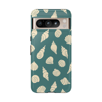 Seashell Pattern Phone Case | Teal Coastal Shells Tough Case for Iphone, Samsung Galaxy and Pixel