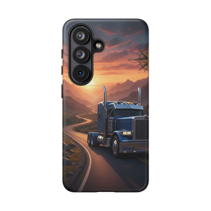 Semi Truck Sunset Phone Case | Trucker Gift | Diesel Truck Highway Road iPhone & Samsung Tough Protective Case