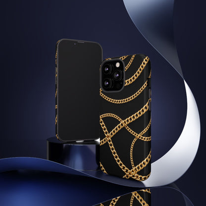 Luxury Gold Chain Phone Case – Black Designer Style Tough Protective Cover for Iphone, Samsung Galaxy and Pixel