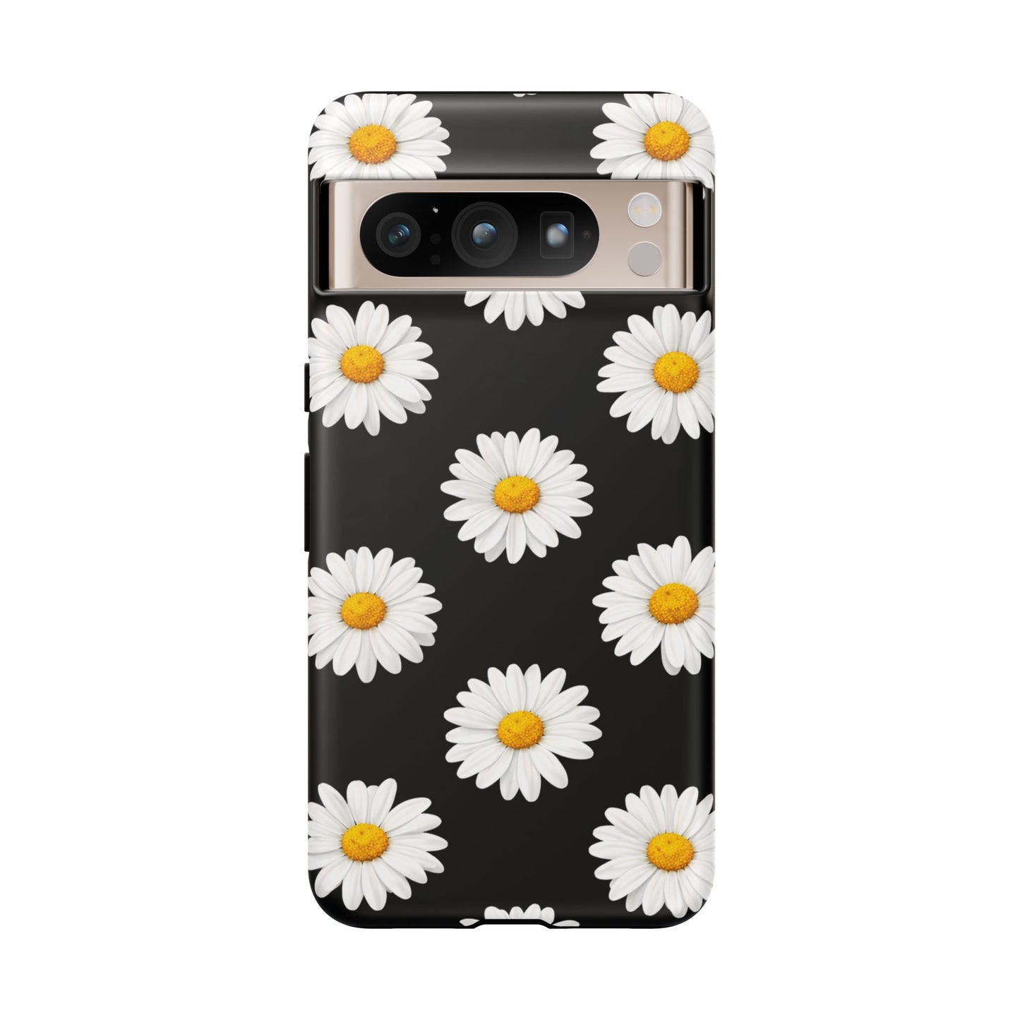 Black Daisy Floral Tough Phone Case – Cute Protective Cover for Iphone, Samsung Galaxy and Pixel