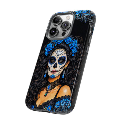 Blue Sugar Skull Woman Phone Case – Day of the Dead Aesthetic Tough Cover
