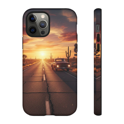Route 66 Sunset Desert Highway Phone Case – Road Trip Travel Aesthetic Tough Case