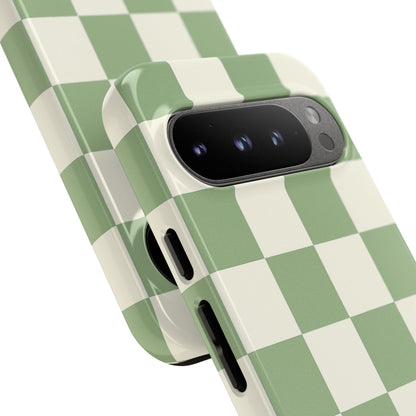 Sage Green Checkerboard Phone Case | Minimal Aesthetic Checkered iPhone & Samsung Tough Case