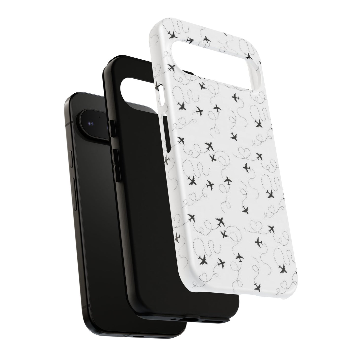 Minimal Paper Airplane Pattern Phone Case – Black White Aesthetic Tough Cover