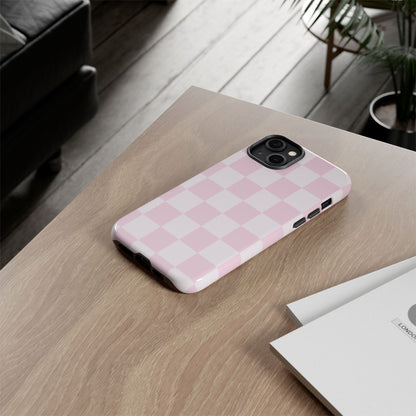 Light Pink Checkerboard Phone Case | Pastel Aesthetic Checkered iPhone & Samsung Tough Case