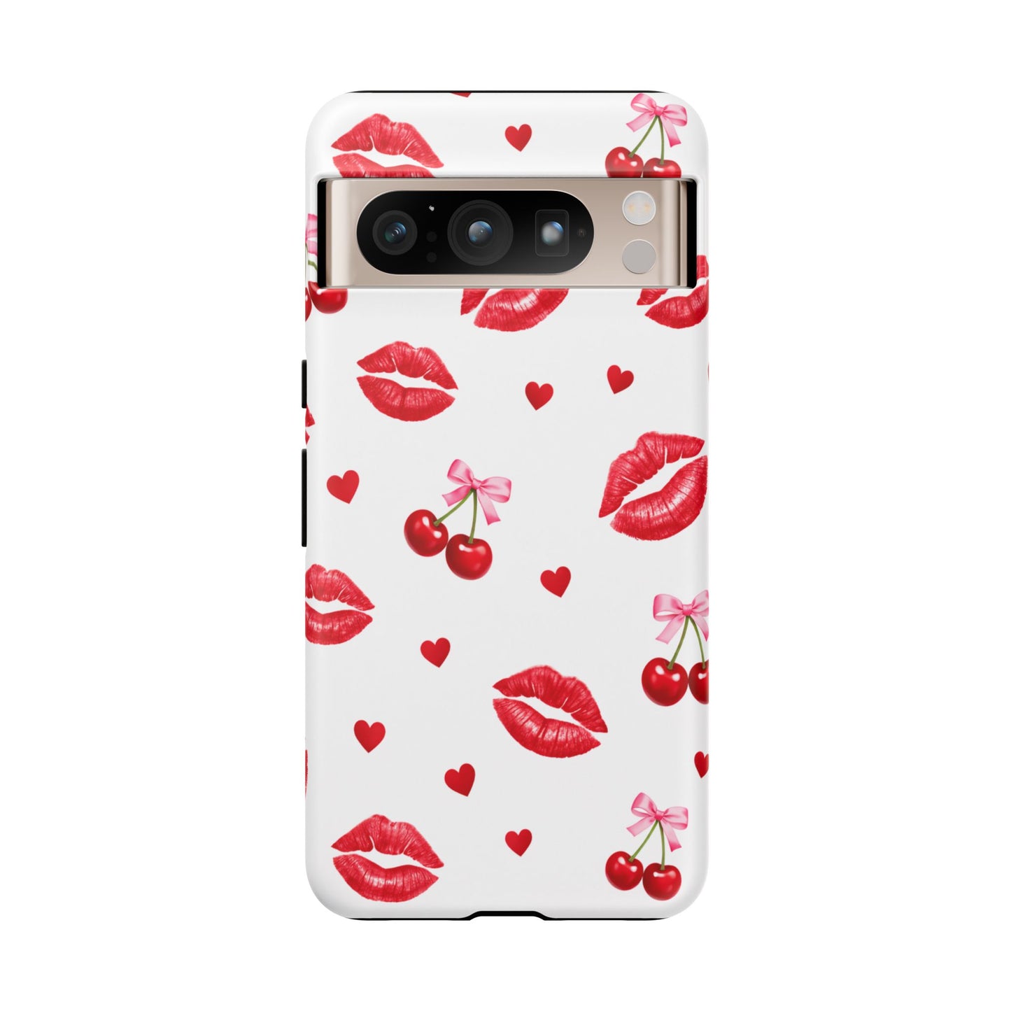 Red Lips & Cherry Phone Case – Y2K Retro Aesthetic Tough Cover