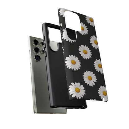 Black Daisy Floral Tough Phone Case – Cute Protective Cover for Iphone, Samsung Galaxy and Pixel
