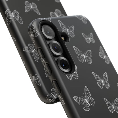 White Butterfly Pattern Phone Case – Dark Aesthetic Monochrome Tough Cover