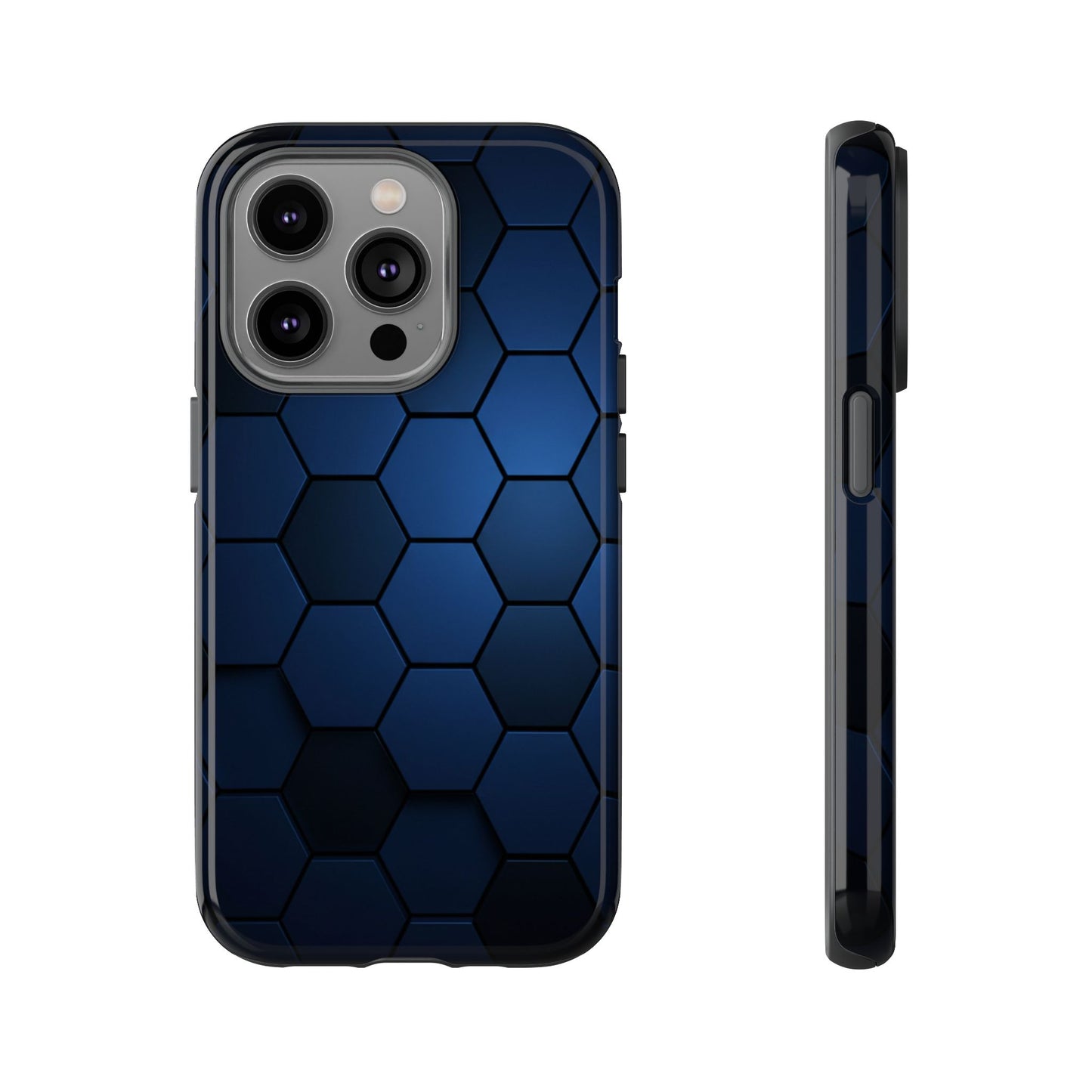 Blue Hexagon Gradient Phone Case | Honeycomb Geometric Tech Aesthetic | Minimalist Tough Case for iPhone & Samsung