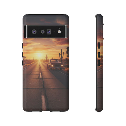 Route 66 Sunset Desert Highway Phone Case – Road Trip Travel Aesthetic Tough Case