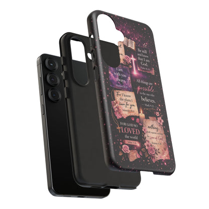 Christian Bible Verse Phone Case Pink Floral Faith Tough Protective Cover Gift