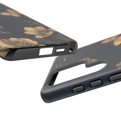 Gold Floral Butterfly Phone Case, Dark Aesthetic Botanical, Elegant Black Luxury iPhone Samsung Cover