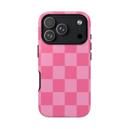 Pink Checkerboard Phone Case – Cute Aesthetic Tough Case for iPhone & Samsung