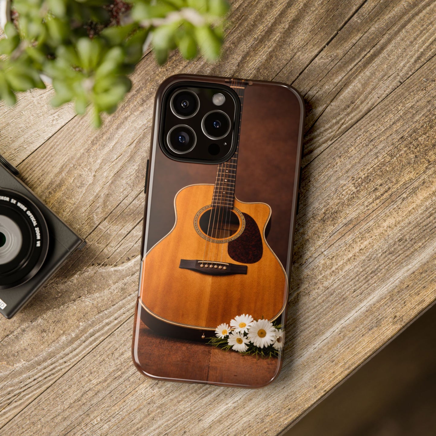 Acoustic Guitar Daisy Phone Case | Rustic Music Lover Tough Cover