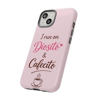 I Run on Diosito y Cafecito Phone Case, Pink Aesthetic Latina Faith Coffee Case, Girly Protective iPhone Samsung Cover