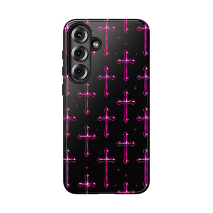 Neon Pink Cross Pattern Phone Case | Tough Protective Case for Iphone, Samsung Galaxy and Pixel