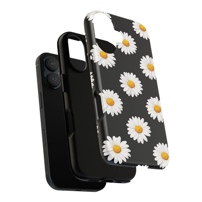 Black Daisy Floral Tough Phone Case – Cute Protective Cover for Iphone, Samsung Galaxy and Pixel