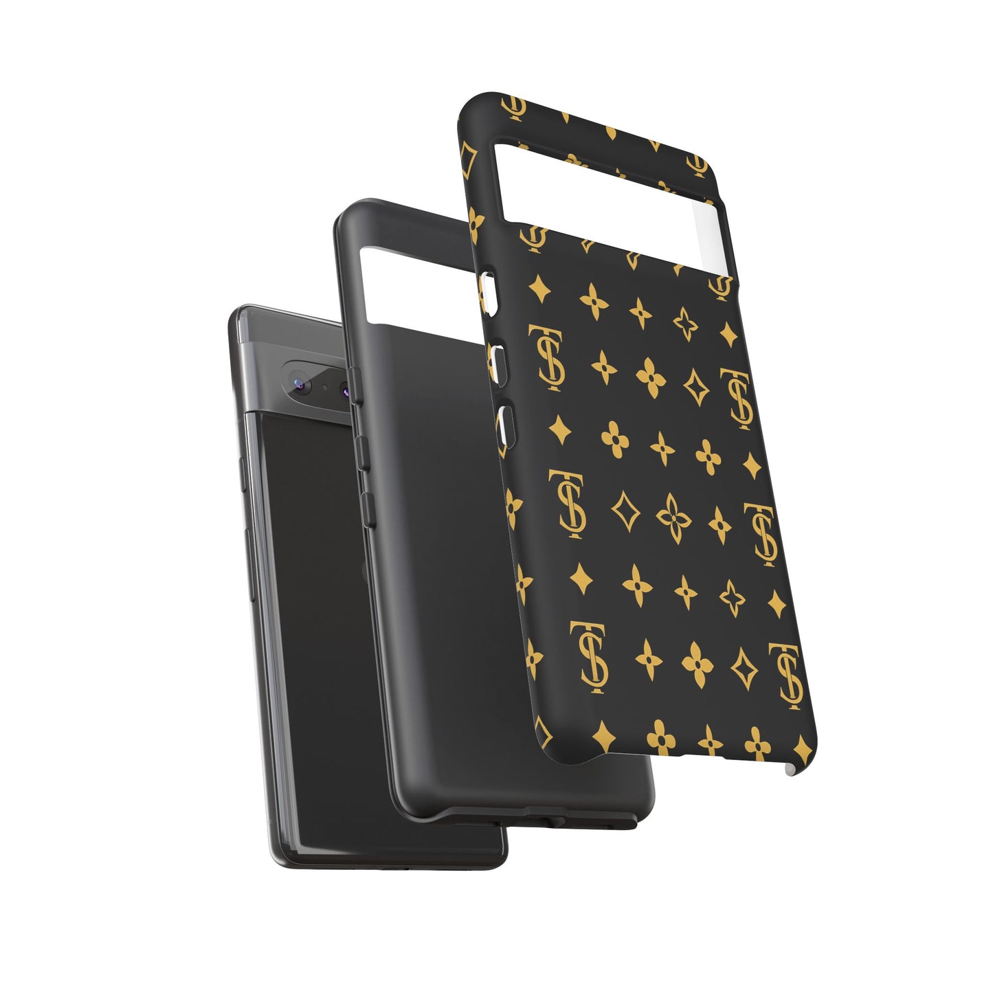 Gold Monogram Pattern Tough Phone Case | Black & Gold Luxury Design for Iphone, Samsung Galaxy and Pixel