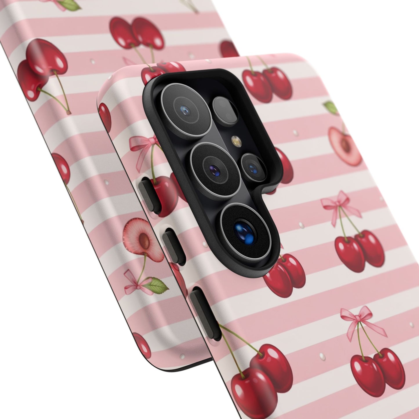 Coquette Cherry Bow Phone Case | Cute Pink Aesthetic Cherry Pattern Tough Case for iPhone & Samsung