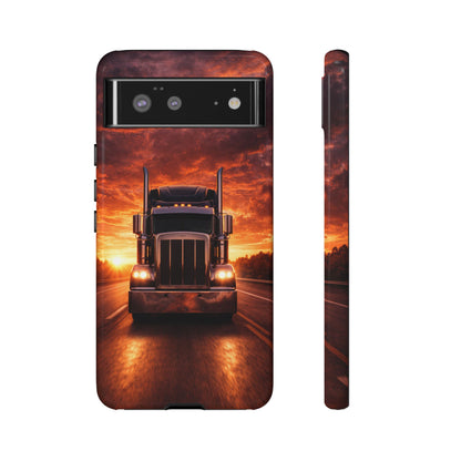 Big Rig Truck Phone Case Sunset Highway Semi Truck iPhone Samsung Cover