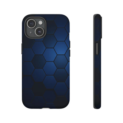 Blue Hexagon Gradient Phone Case | Honeycomb Geometric Tech Aesthetic | Minimalist Tough Case for iPhone & Samsung