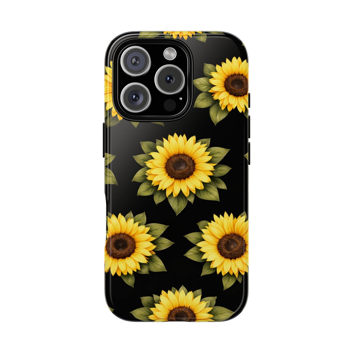 Sunflower Floral Tough Phone Case – Black Background Protective Cover for Iphone, Samsung Galaxy and Pixel