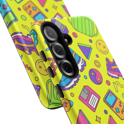 90s Retro Neon Phone Case – Y2K Nostalgia Colorful Icons Tough Protective Case