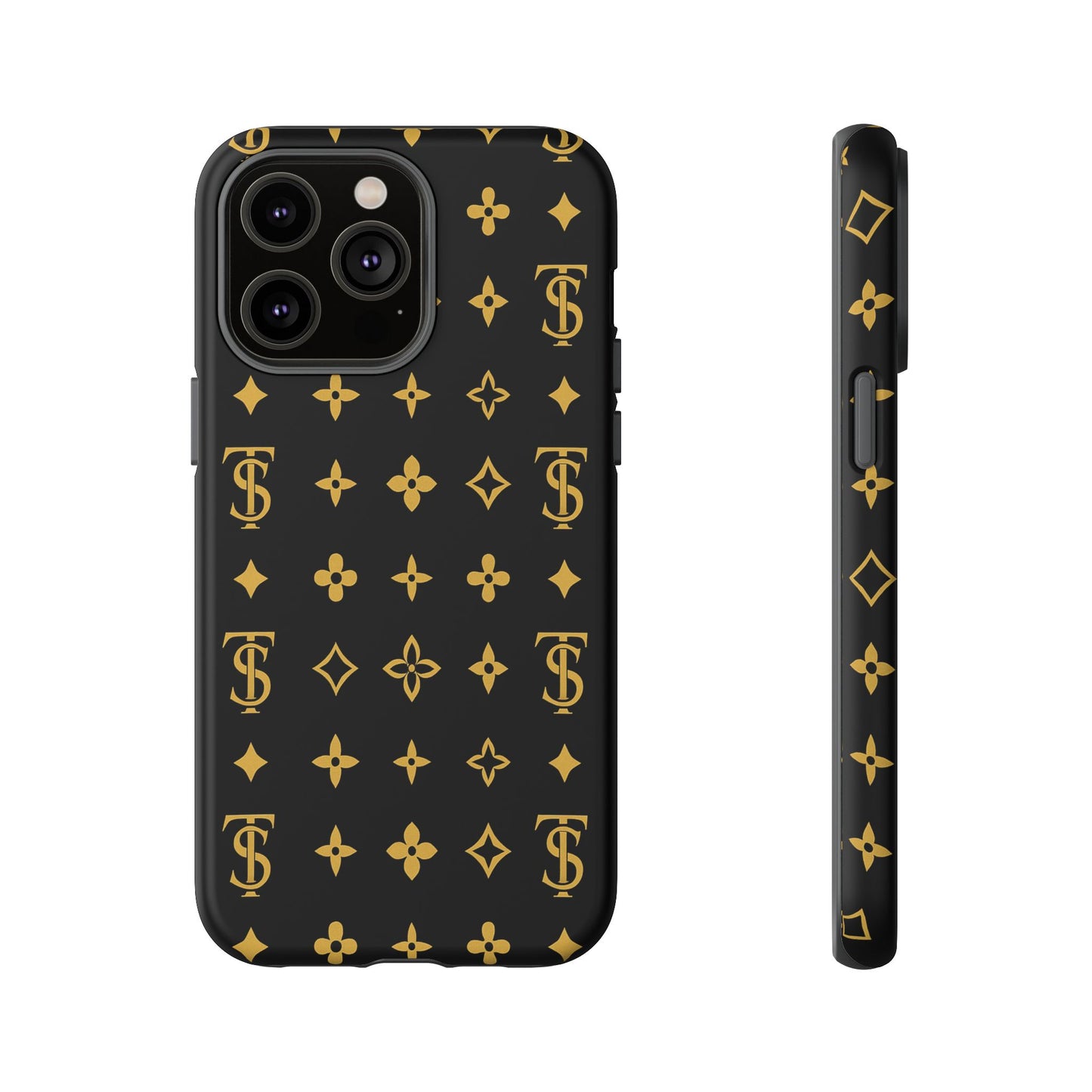 Gold Monogram Pattern Tough Phone Case | Black & Gold Luxury Design for Iphone, Samsung Galaxy and Pixel