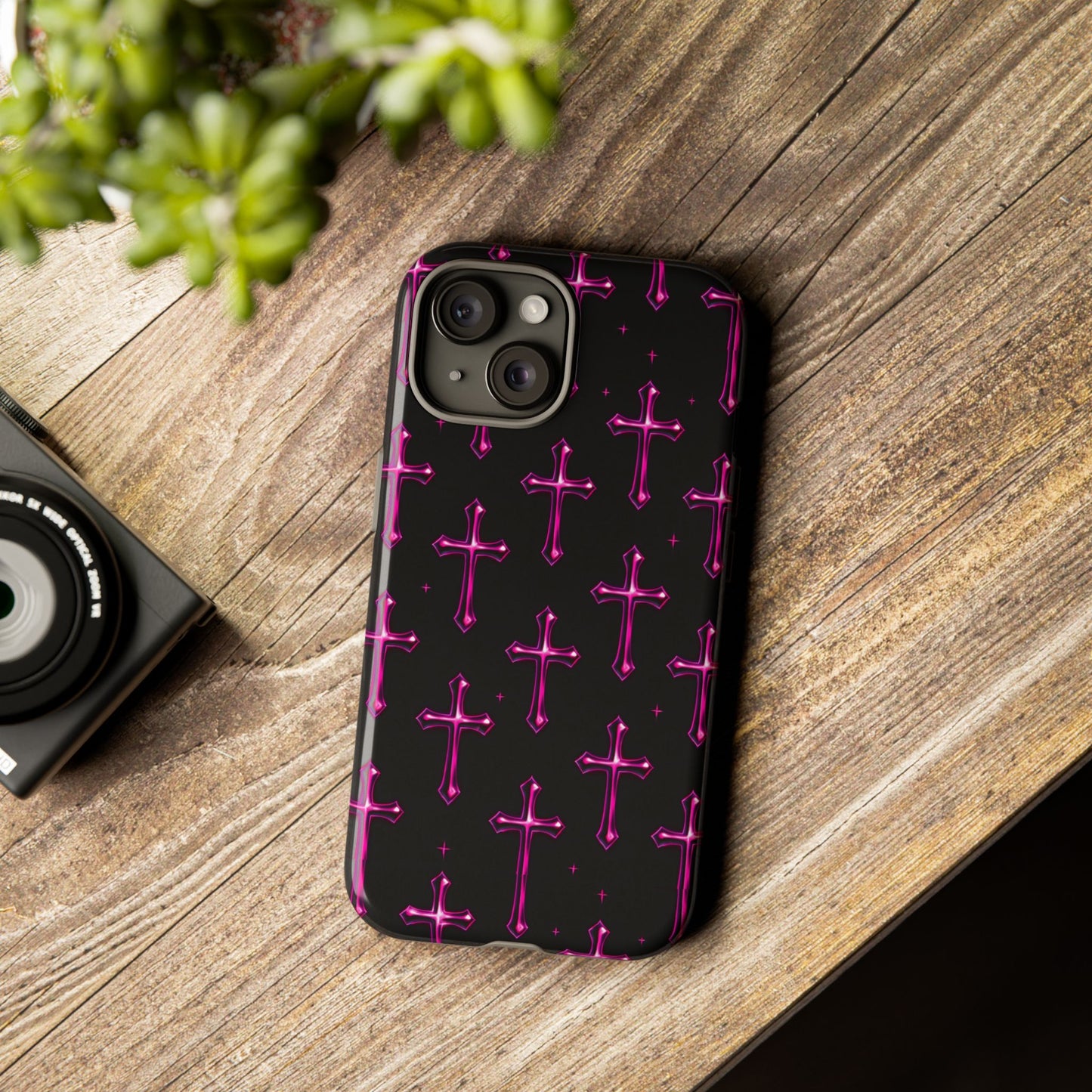 Neon Pink Cross Pattern Phone Case | Tough Protective Case for Iphone, Samsung Galaxy and Pixel