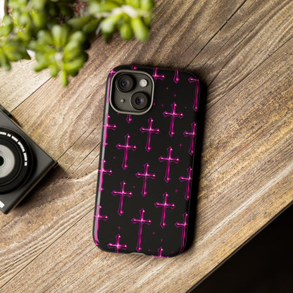 Neon Pink Cross Pattern Phone Case | Tough Protective Case for Iphone, Samsung Galaxy and Pixel