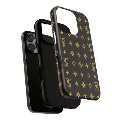 Gold Monogram Pattern Tough Phone Case | Black & Gold Luxury Design for Iphone, Samsung Galaxy and Pixel