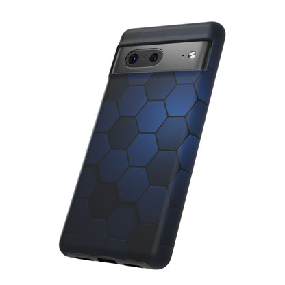Blue Hexagon Gradient Phone Case | Honeycomb Geometric Tech Aesthetic | Minimalist Tough Case for iPhone & Samsung