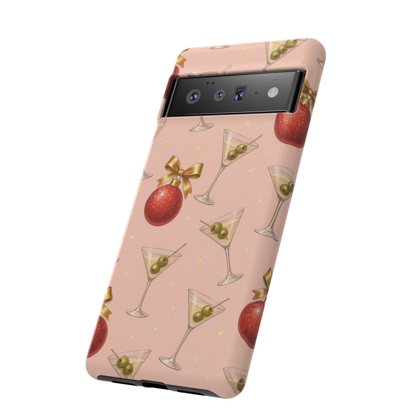 Cocktail Ornament Phone Case – Pink Martini & Cherry Pattern | Glossy or Matte for Iphone, Samsung Galaxy and Pixel