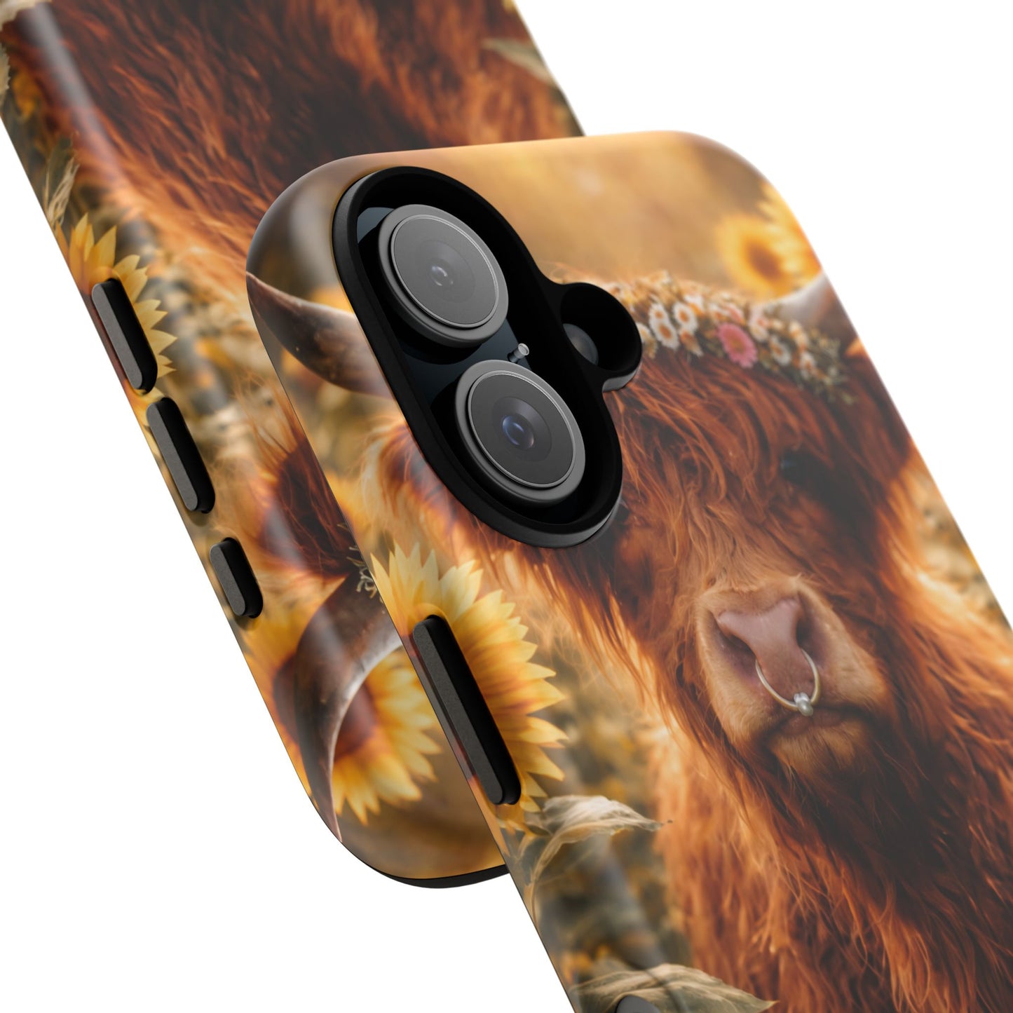 Highland Cow Sunflower Phone Case | Floral Farmhouse iPhone, Samsung Galaxy and Pixel Cover